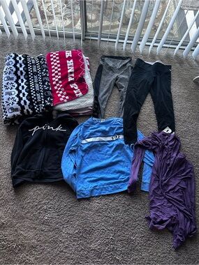 PINK Victoria's Secret Black Hoodie and Blue Crewneck Sweater Set